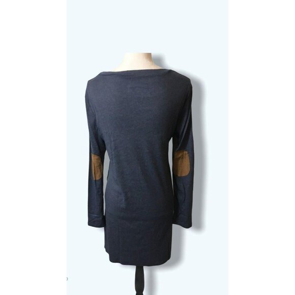 Tunic Dress Womens Small Blue Long Sleeve Elbow Patch Accent Buttons Soft Knit - Picture 4 of 12
